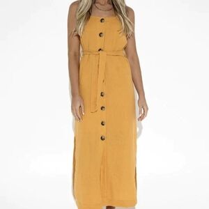 Chic Mustard Button-Front Midi Dress